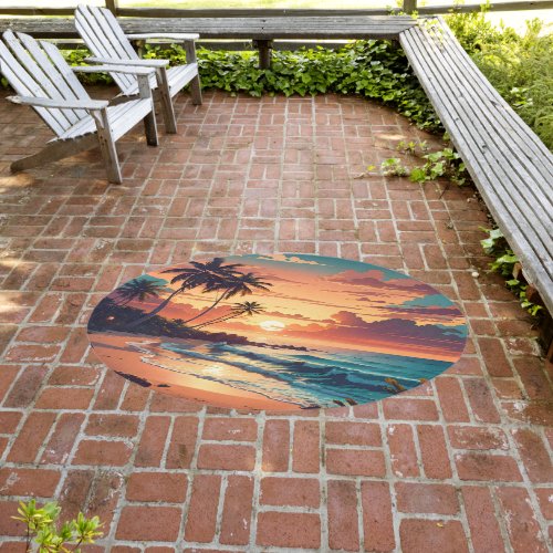 Tropical Beach Sunset Circular Outdoor Rug