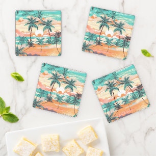 Tropical Beach Sunset Coaster Set