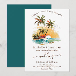 Tropical Beach Sunset Destination Wedding Invitation