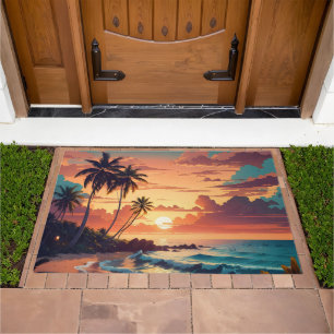 Tropical Beach Sunset Doormat