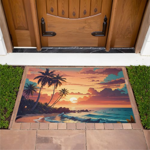 Tropical Beach Sunset  Doormat