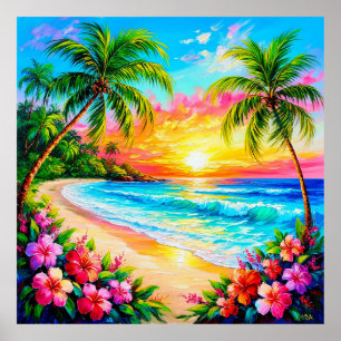 Tropical Beach Sunset Exotic Coastal 🌴🌅 Poster