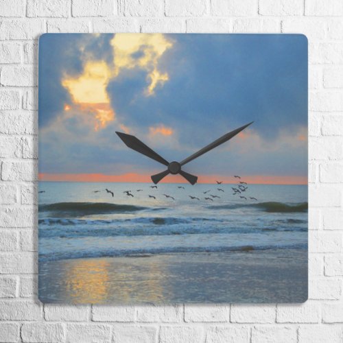 Tropical Beach Sunset Family Vacation Home Decor Square Wall Clock