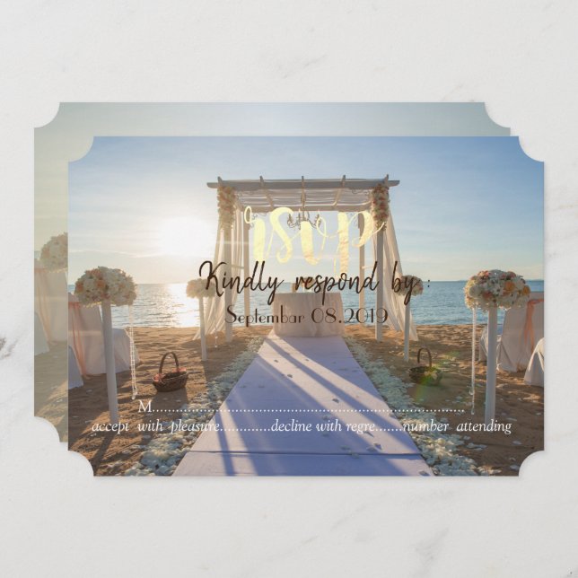 Tropical Beach Sunset Floral Arbor  RSVP Invitation (Front/Back)