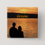 Tropical Beach Sunset Groom Pin at Zazzle