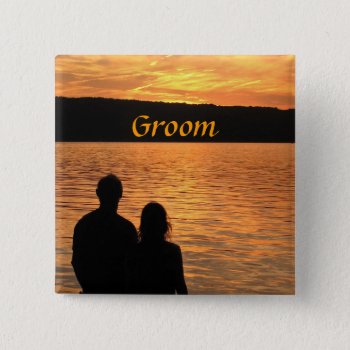 Tropical Beach Sunset Groom Pin by BebopsWeddings at Zazzle