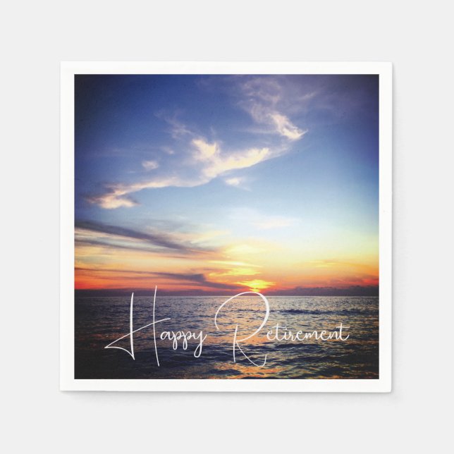 Tropical Beach Sunset Happy Retirement Custom Napkins (Front)