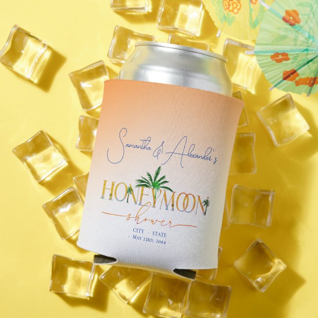 Tropical Beach Sunset Honeymoon Fund Couple Shower Can Cooler (In Situ Summer)