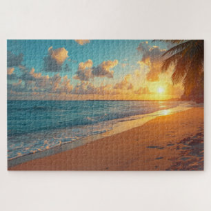 Tropical Beach Sunset Jigsaw Puzzle