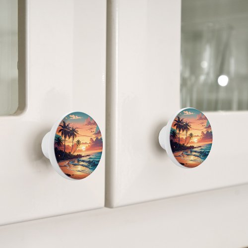 Tropical Beach Sunset Large Ceramic Knob