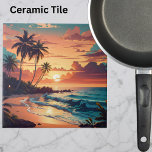 Tropical Beach Sunset Large Ceramic Tile<br><div class="desc">This exquisite ceramic tile captures the breathtaking allure of a tropical beach sunset, masterfully rendered in a palette of peach gold and blue hues. The delicate interplay of colors evokes the serene beauty of the sky as it transitions from the warm glow of the setting sun to the cool embrace...</div>