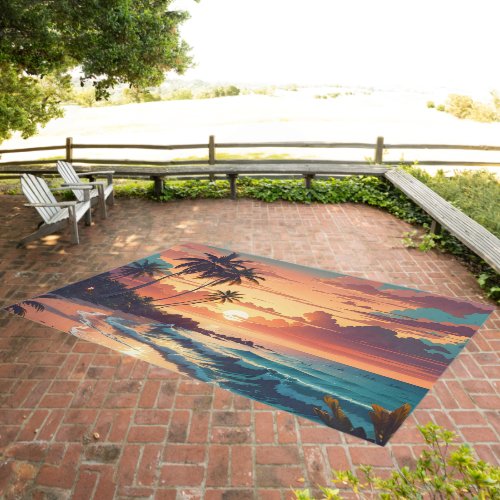 Tropical Beach Sunset Large Outdoor Rug