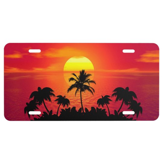 Tropical Beach Sunset License Plate | Zazzle.com