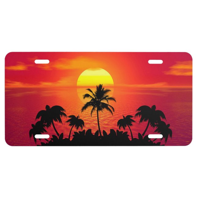 Tropical Beach Sunset License Plate (Front)