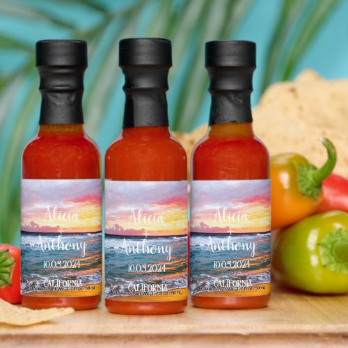 Tropical Beach Sunset Ocean Elegant Wedding Hot Sauces