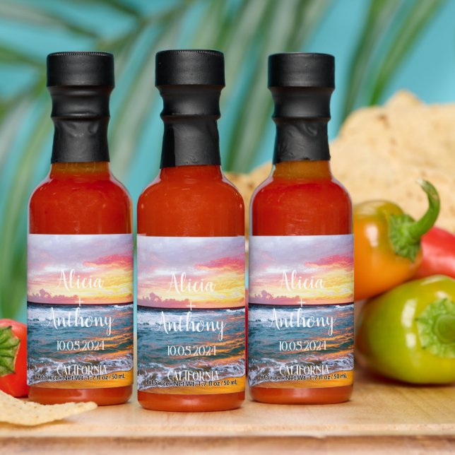 Tropical Beach Sunset Ocean Elegant Wedding Hot Sauces (Multi)