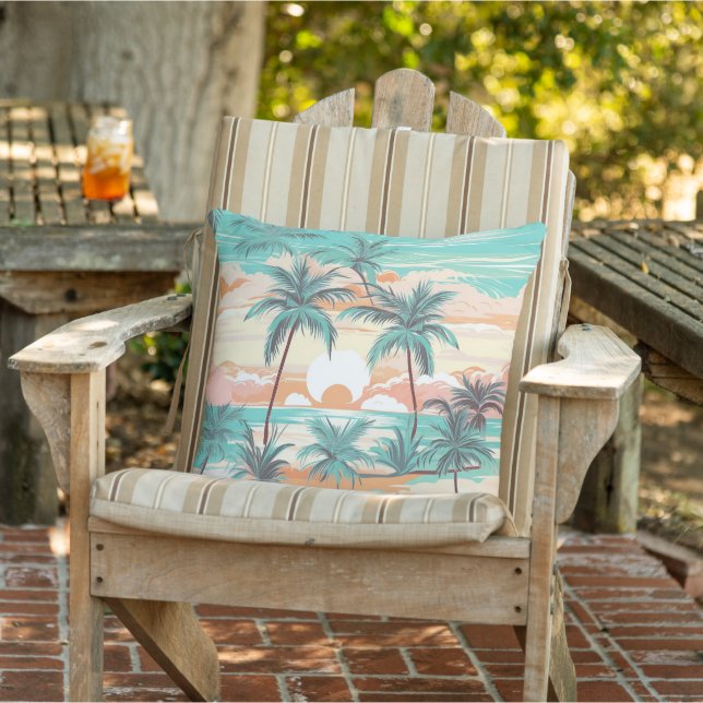 Tropical Beach Sunset Outdoor Pillow (Chair)