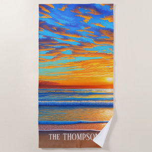 Tropical Beach Sunset over Clear Ocean Beach Towel
