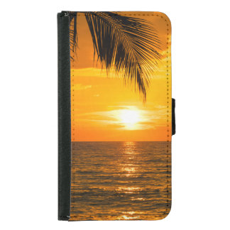 Tropical Beach Sunset Palm Illustration Samsung Galaxy S5 Wallet Case