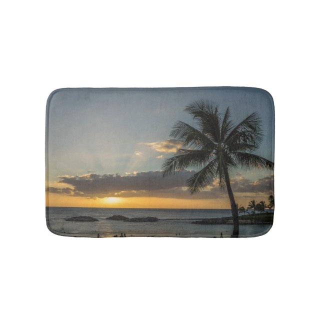 Tropical Beach Sunset Palm Tree Bathroom Mat (Front)