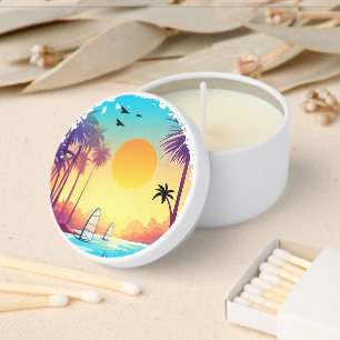 Tropical Beach Sunset & Palm Tree Candle Favors Mini Candle Favors