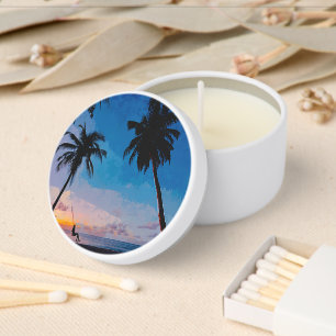 Tropical Beach Sunset & Palm Tree Candle Favors Mini Candle Favors