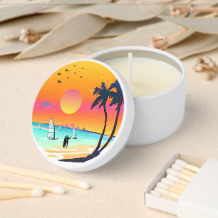 Tropical Beach Sunset & Palm Tree Candle Favors Mini Candle Favors