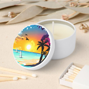 Tropical Beach Sunset & Palm Tree Candle Favors Mini Candle Favors