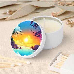 Tropical Beach Sunset & Palm Tree Candle Favors Mini Candle Favors