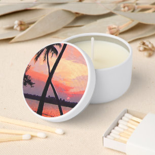 Tropical Beach Sunset & Palm Tree Candle Favors Mini Candle Favors