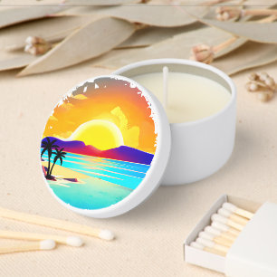 Tropical Beach Sunset & Palm Tree Candle Favors Mini Candle Favors