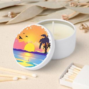 Tropical Beach Sunset & Palm Tree Candle Favors Mini Candle Favors