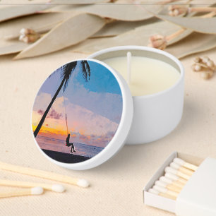 Tropical Beach Sunset & Palm Tree Candle Favors Mini Candle Favors