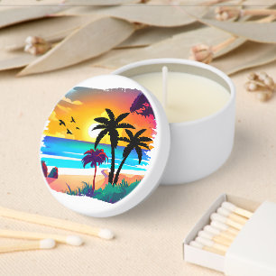 Tropical Beach Sunset & Palm Tree Candle Favors Mini Candle Favors