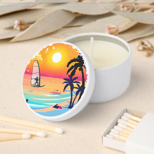 Tropical Beach Sunset & Palm Tree Candle Favors Mini Candle Favors