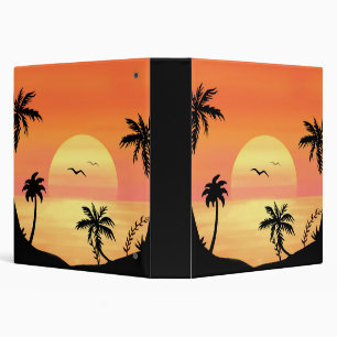 Tropical Beach Sunset Palm Tree Silhouette Art 3 Ring Binder