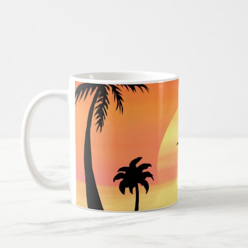 Tropical Beach Sunset Palm Tree Silhouette Art Coffee Mug