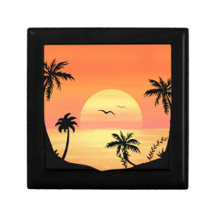 Tropical Beach Sunset Palm Tree Silhouette Art Gift Box