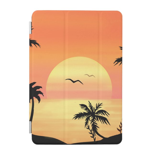 Tropical Beach Sunset Palm Tree Silhouette Art iPad Mini Cover (Front)