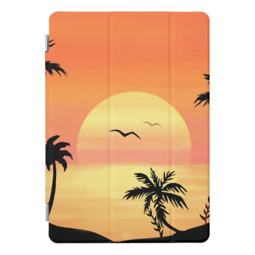 Tropical Beach Sunset Palm Tree Silhouette Art iPad Pro Cover