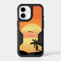 Tropical Beach Sunset Palm Tree Silhouette Art