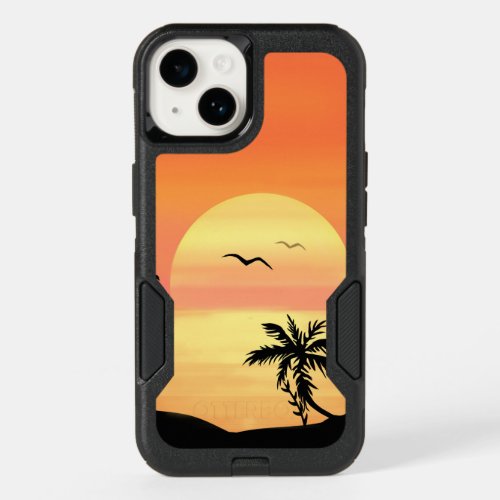 Tropical Beach Sunset Palm Tree Silhouette Art OtterBox iPhone 14 Case