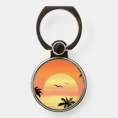 Tropical Beach Sunset Palm Tree Silhouette Art Phone Ring Stand