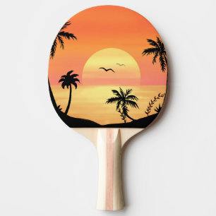 Tropical Beach Sunset Palm Tree Silhouette Art Ping Pong Paddle