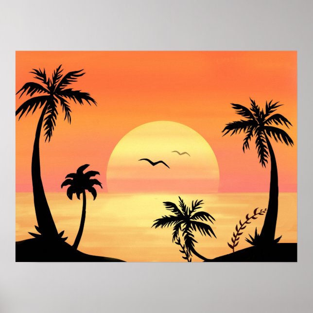 palm tree silhouette sunset painting