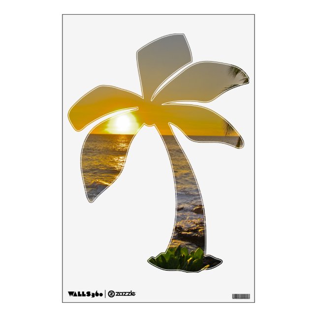 Tropical Beach Sunset Palm Tree Wall Decal (Front)