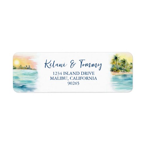 Tropical Beach Sunset  Palm Tree Wedding Address Label