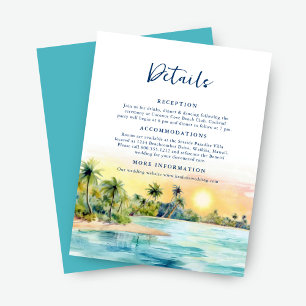 Tropical Beach Sunset & Palm Tree Wedding Details Enclosure Card