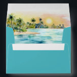 Tropical Beach Sunset & Palm Tree Wedding Envelope<br><div class="desc">Elevate your wedding invitation suite with these tropical envelopes featuring a beautiful turquoise color on the outside,  and opening to reveal a watercolor tropical beach at sunset,  palm trees and tranquil blue sea. Art by KL Stock</div>