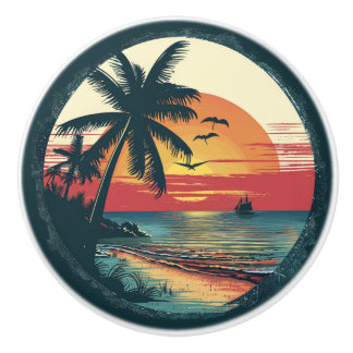 Tropical Beach Sunset Palm Trees Cabinet Drawer  Ceramic Knob